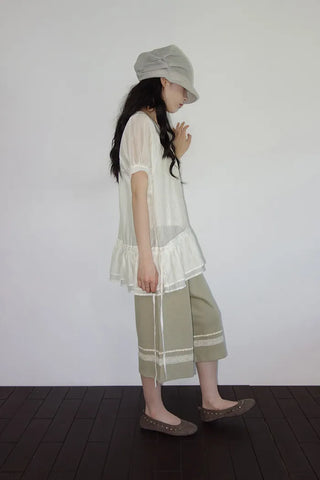 [3 colors] Elise Sheer Shirred Blouse