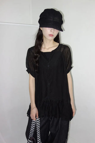 [3 colors] Elise Sheer Shirred Blouse