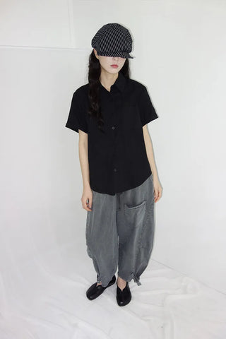 [2 colors] Beach Punching Loose Fit Short Sleeve Shirt