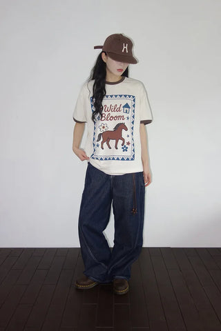 [3 colors] Baho Print Ringer Short-Sleeve T-Shirt