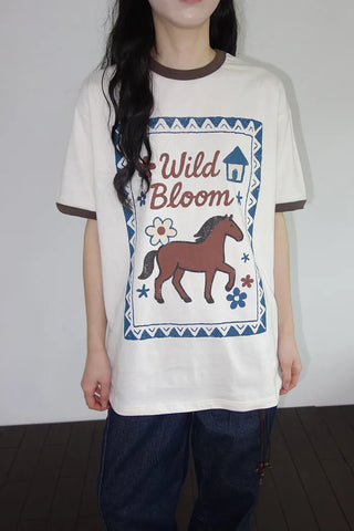 [3 colors] Baho Print Ringer Short-Sleeve T-Shirt