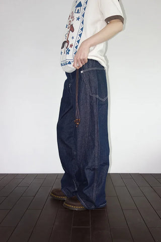 [4 colors] Denim Curved Wide Pants
