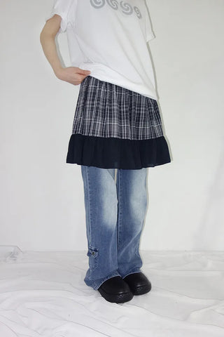 [3 colors] Haron check frill mini skirt