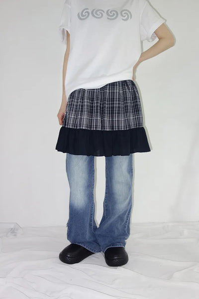 [3 colors] Haron check frill mini skirt