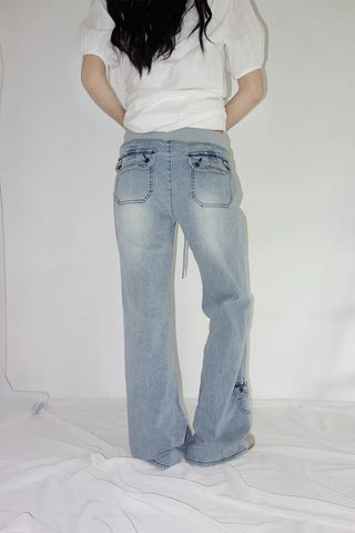 [4 colors] Denim Banding Bootcut Pants