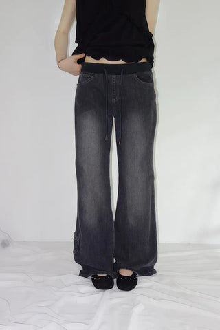 [4 colors] Denim Banding Bootcut Pants