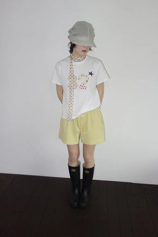 [2 colors] Toddy's Embroidery Patch Short-Sleeve T-Shirt