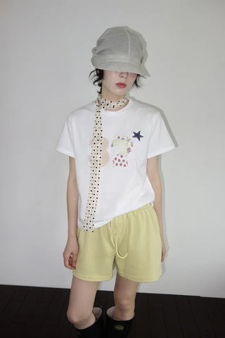 [2 colors] Toddy's Embroidery Patch Short-Sleeve T-Shirt