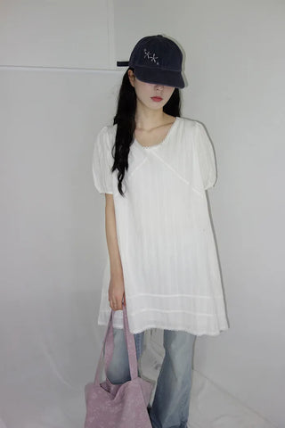 [2 colors] Tutu Lace Pintuck Dress