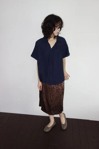 [2 colors] Iriko Satin Flower Midi Skirt