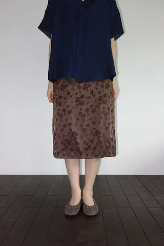 [2 colors] Iriko Satin Flower Midi Skirt