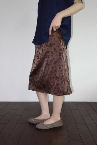 [2 colors] Iriko Satin Flower Midi Skirt