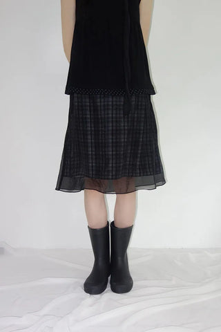 [3 colors] Ant Check Layered Midi Skirt