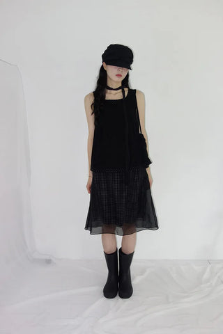 [3 colors] Ant Check Layered Midi Skirt