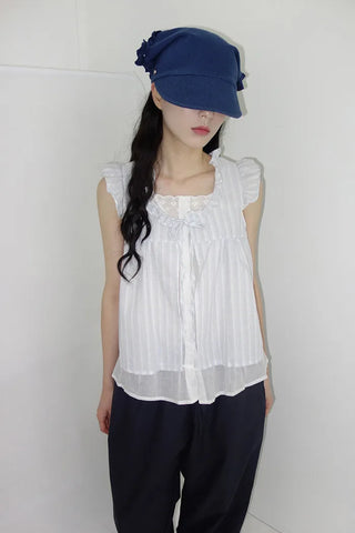 [2 colors] Army Frill Layered Blouse