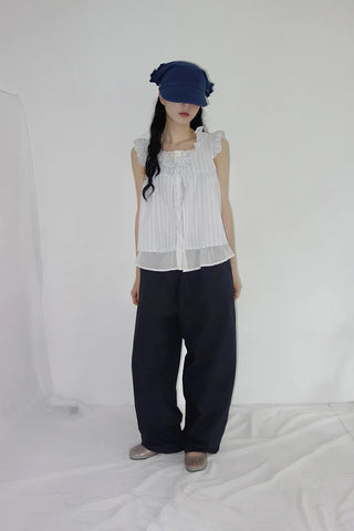 [2 colors] Army Frill Layered Blouse