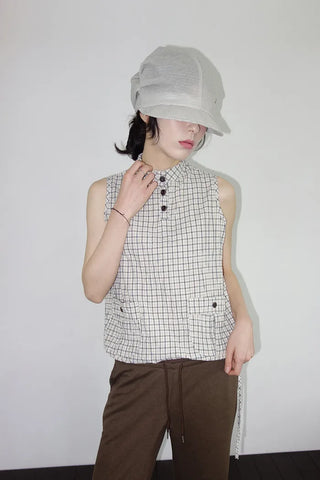 [2 colors] Mubo Pumpkin Check Sleeveless Top