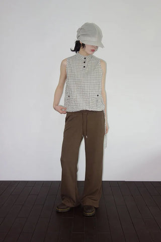 [2 colors] Mubo Pumpkin Check Sleeveless Top
