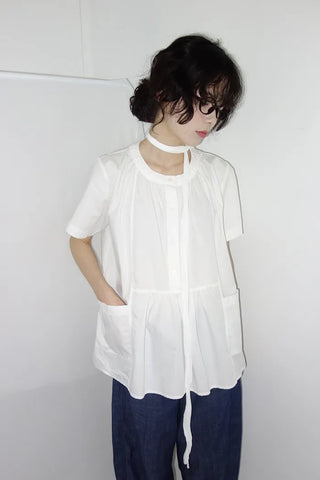[3 colors] Henley neck pocket blouse