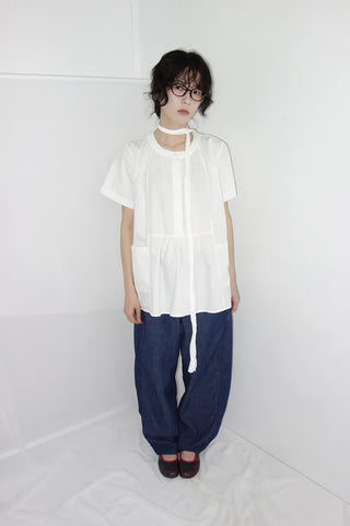 [3 colors] Henley neck pocket blouse