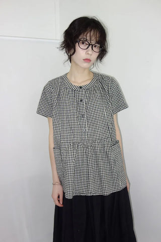 [3 colors] Henley neck pocket blouse