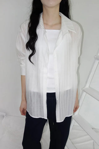 [4 colors] Shara See-through Stripe Strap Shirt