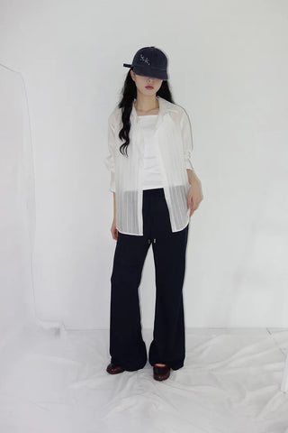 [4 colors] Shara See-through Stripe Strap Shirt