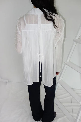 [4 colors] Shara See-through Stripe Strap Shirt