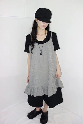 [3 colors] Mate Check Frillless Dress