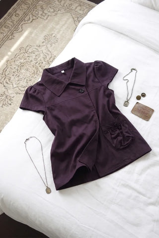 [4 colors] Motto Button Collar Blouse
