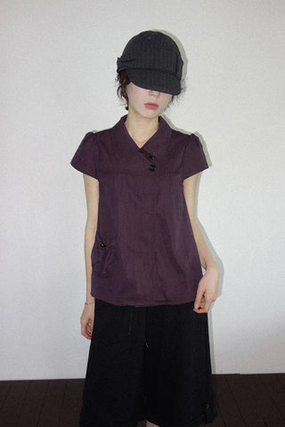 [4 colors] Motto Button Collar Blouse