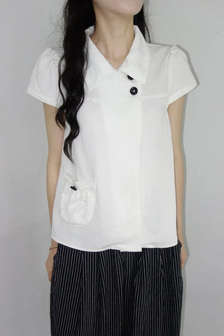 [4 colors] Motto Button Collar Blouse