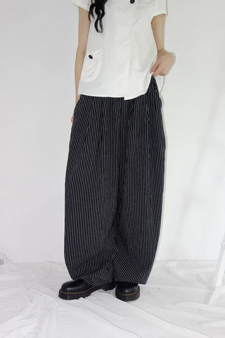 [2 colors] Nero Stripe Linen Balloon Pants