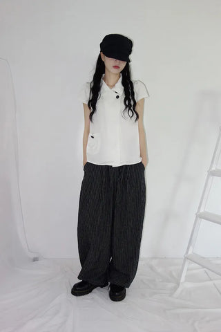 [2 colors] Nero Stripe Linen Balloon Pants