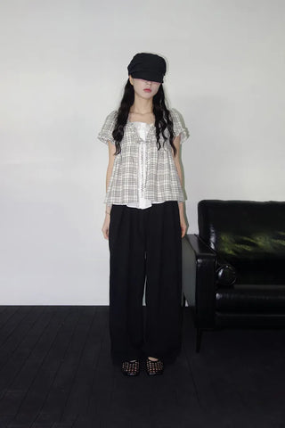 [2 colors] Aline Layered Check Blouse