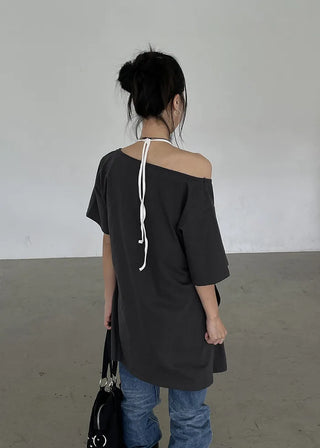 [2 colors] Layered Halter Neck Pocket Dress