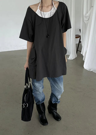 [2 colors] Layered Halter Neck Pocket Dress