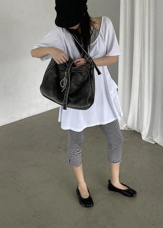 [2 colors] Striped French Leggings