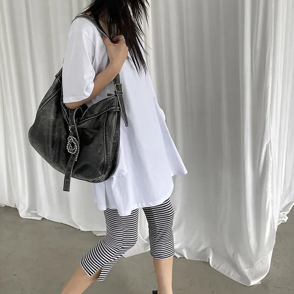 [2 colors] Striped French Leggings