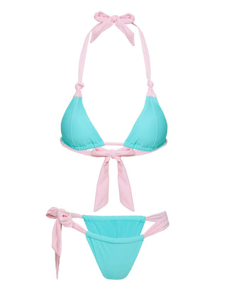 Avalee Ruched Tie One Side Bikini Bottoms Turquoise  Pink