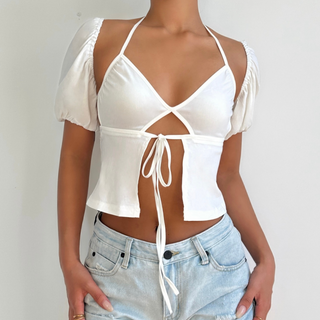 Puff sleeve halter 2 piece top