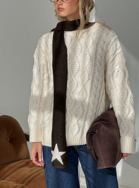 Abelia Star Graphic Scarf Brown  Cream