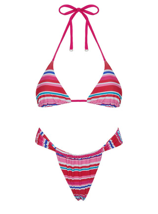 Summer Season Ruched Side Bikini Bottoms Pink  Blue Stripe