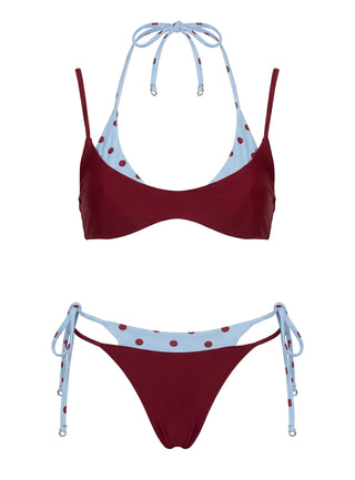 Andrei Layered Cheeky Bikini Bottoms Red  Blue Polka Dot Dot