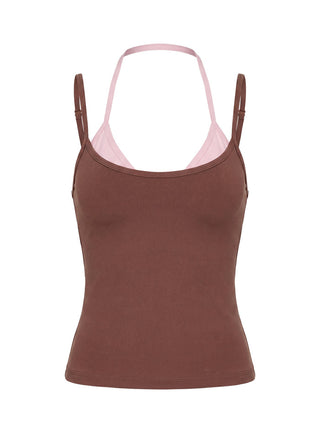 Ascend Layered Halter Tank Top Brown / Pink