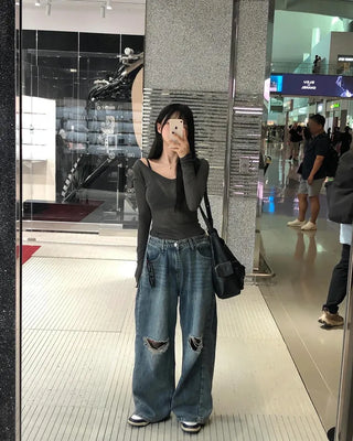 See-through V-neck knit (5 colors)