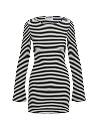 Bryanna Long Sleeve Mini Dress Black  White