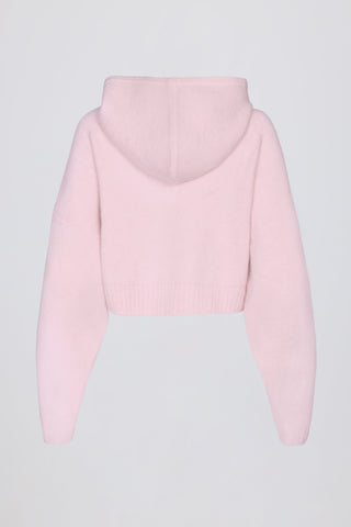 Soft Knit Zip-Up Cropped Hoodie in Soft Pink