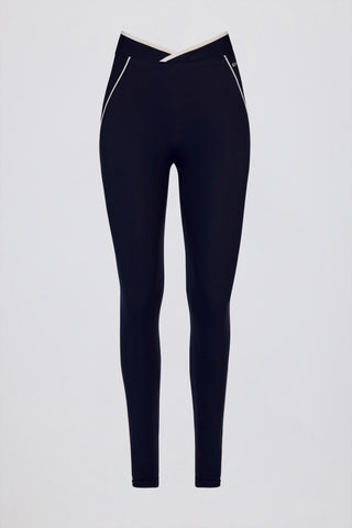 Soft Active Crossover Contrast Leggings in Classic Navy