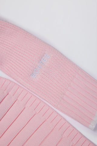 Ribbed Knit Quarter-Zip Cropped Jumper in Powder Pink